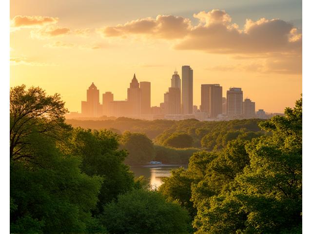 Austin skyline with lush green foreground, symbolizing Vitalife Canopy's connection to the local wellness community.