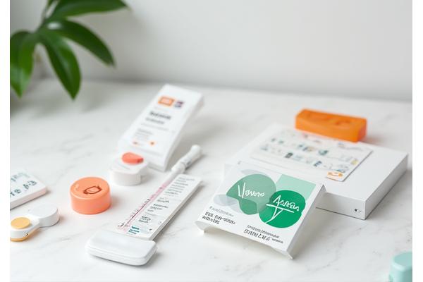 Assortment of modern at-home health testing kits (DNA, gut microbiome, vitamin levels) on a clean white surface with clear labeling.